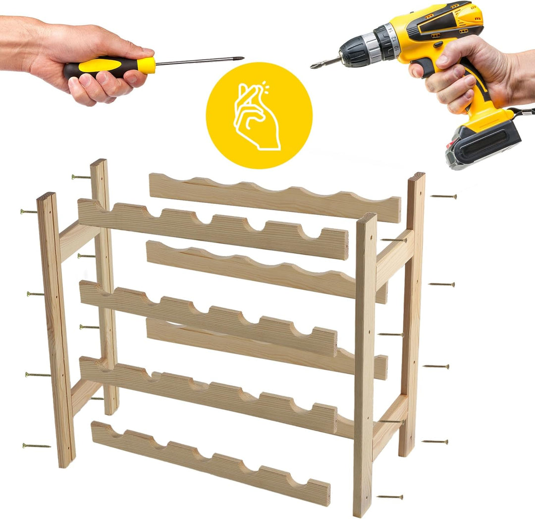 KADAX Weinregal aus Holz, 54x53x25cm Flaschenregal, 20 Flaschen, Weinständer aus Kiefernholz, Weinsc