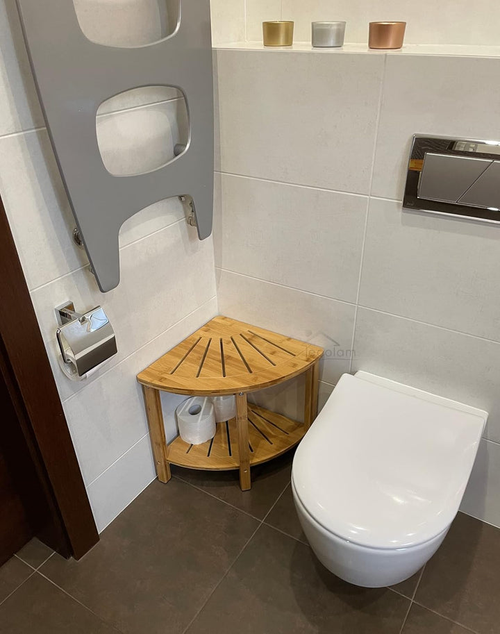 Seablu ECOLAM Ecktisch Eckduschbank Hocker Bambus Holz Tisch Aufbewahrung Costa 40 x 43 cm