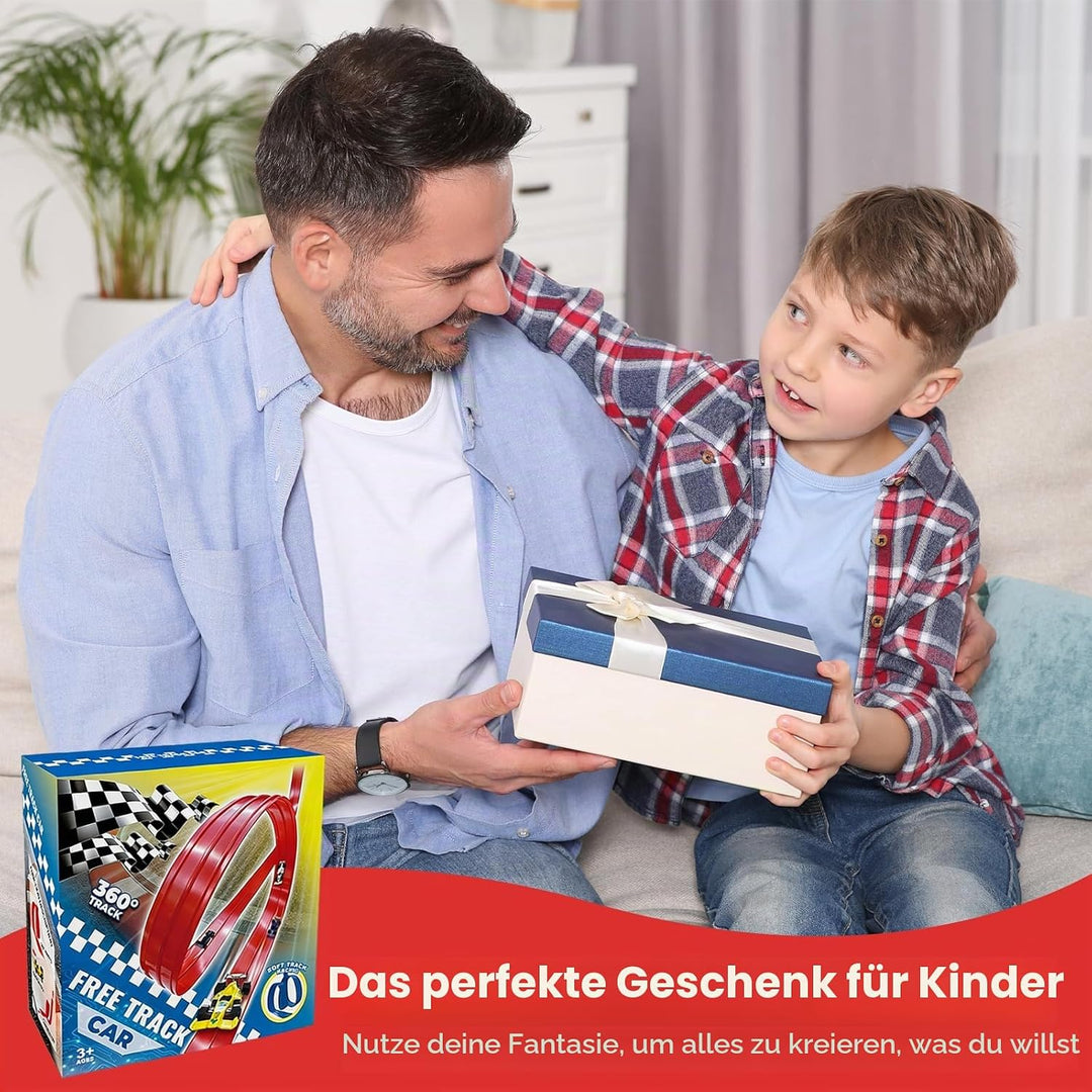 Autorennbahn 5M mit 4 Autos, Flexible Autorennbahn Kinder, Autorennbahns, Flexible Rennbahn Kinder,