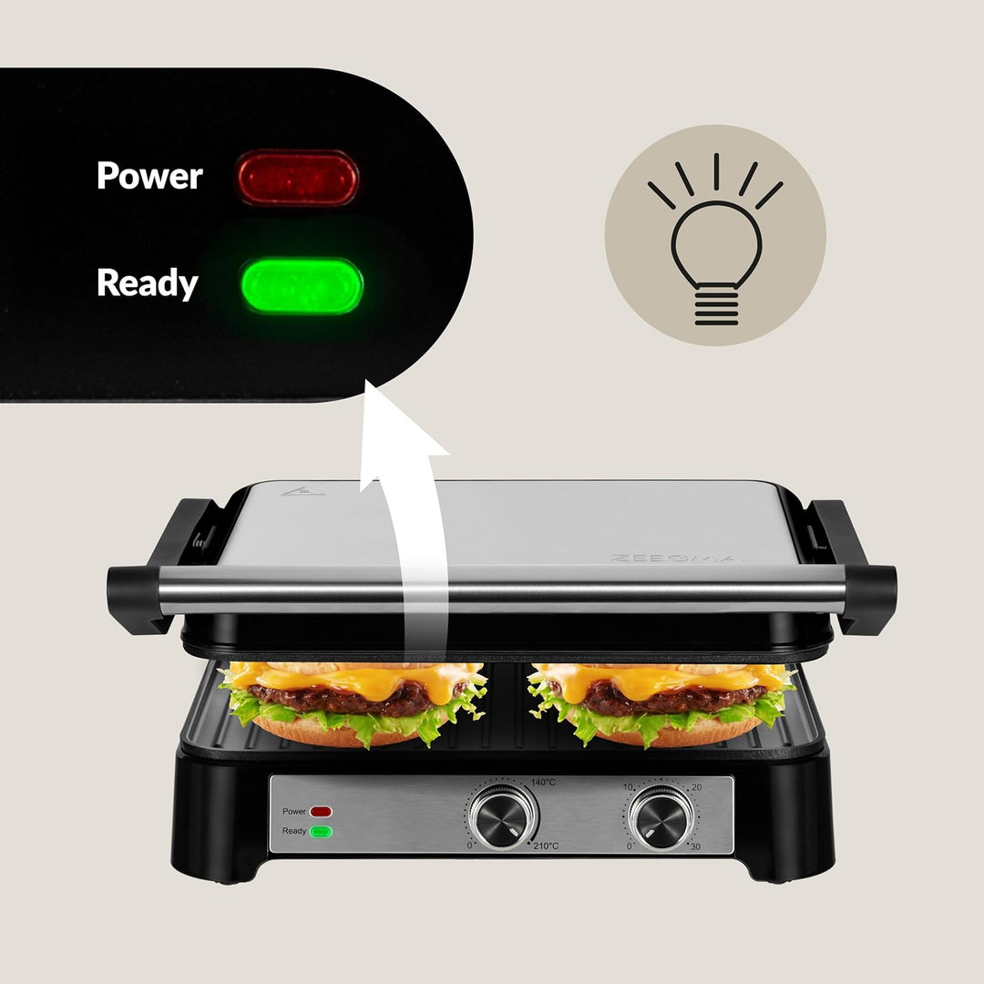 ZEEGMA GRILL CHEF BASE CONTROL 2-in-1 Elektro-Kontaktgrill und Toaster für Paninis, Toast, Steaks, 2