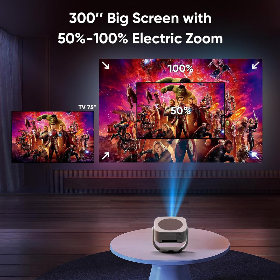 [Built-in Apps] Beamer, E-Fokus/Auto Trapezkorrektur Mini Beamer 4K Native 1080P, WiFi Buetooth Trag