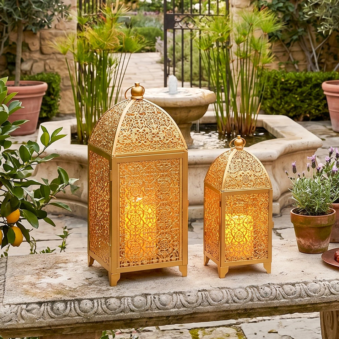 TRIROCKS Set mit 2 Vintage-Dekorationskerzenlaternen 41 &amp; 31 cm hohe Metallkerzenhalter Hängelaterne