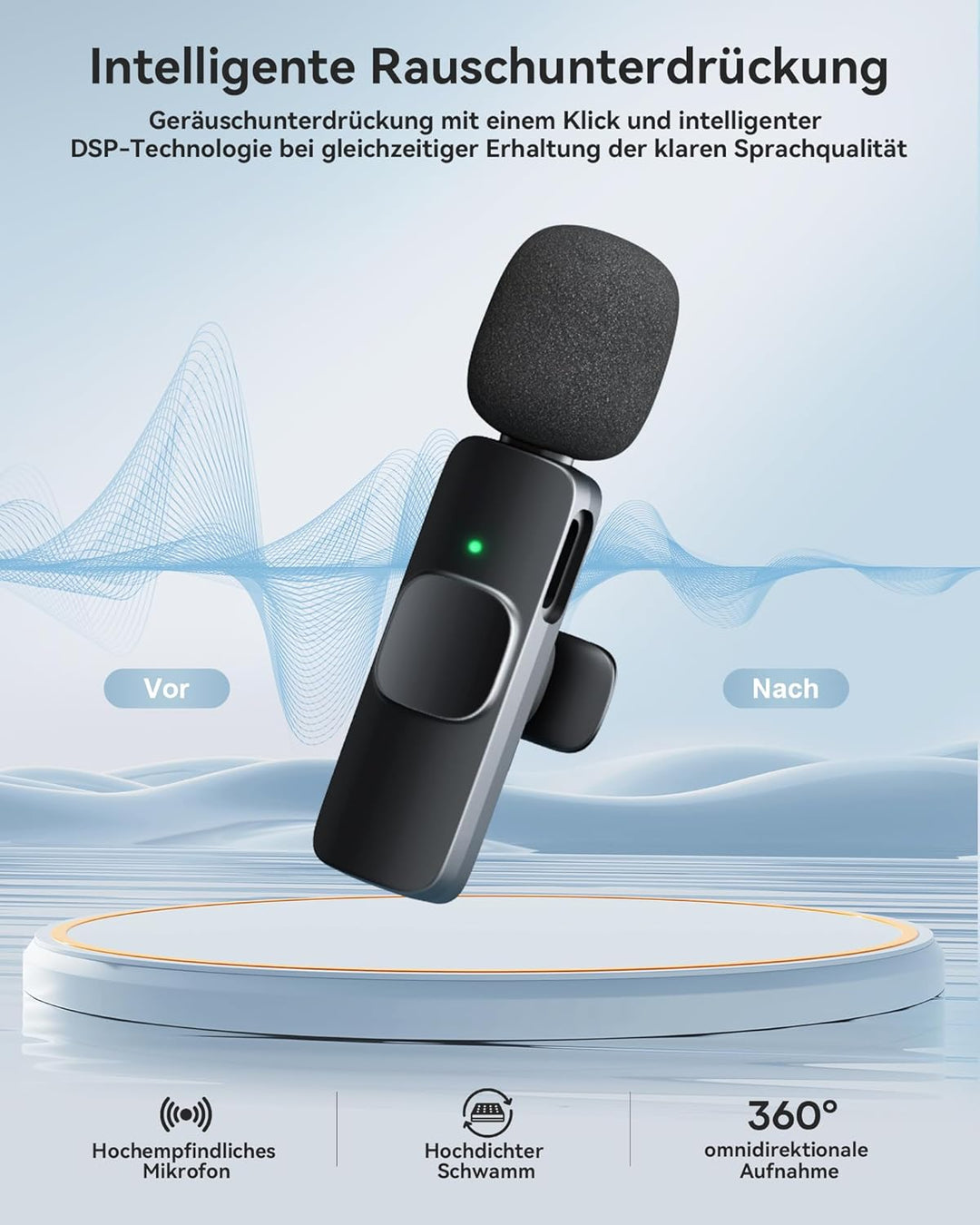 KUKIHO Kabelloses Lavalier Mikrofon für iPhone/iPad/Android (2 Sender), Mini Ansteckmikrofon mit Ger