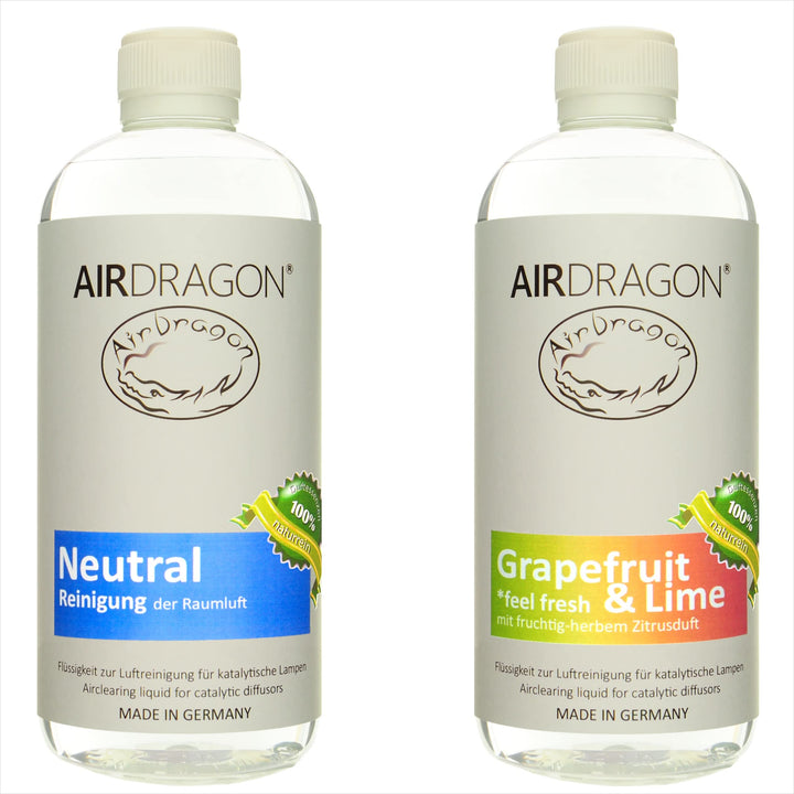 AIRDRAGON® Duft-Set • NEUTRAL + GRAPEFRUIT & LIME • 2 x 1 Liter • Für jede katalytische Lampe • OHNE