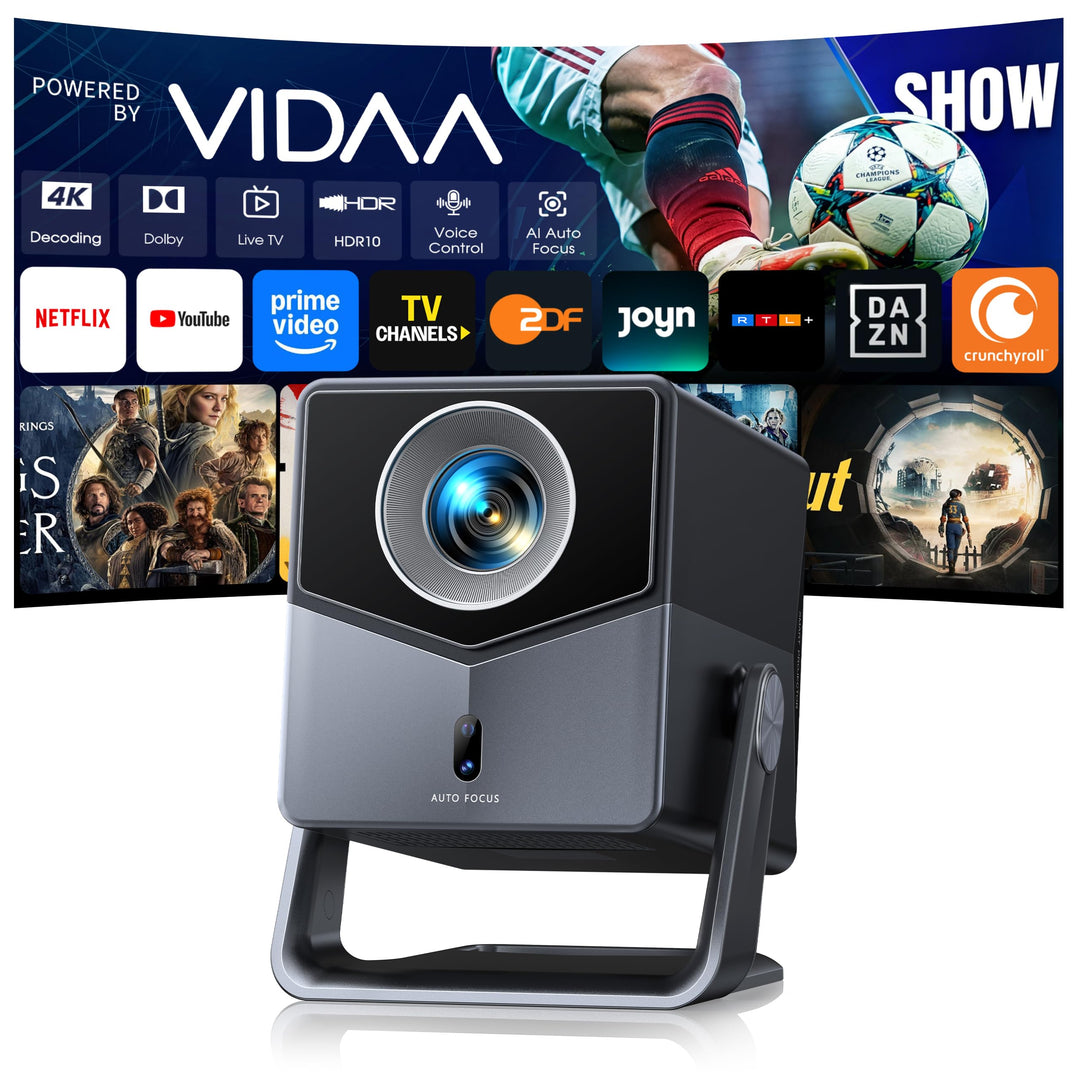 Beamer 4K [Schnellste VIDAA OS] Kompatibel mit Netflix & Dolby Audio, 1400ANSI 1080P Smart Beamer He