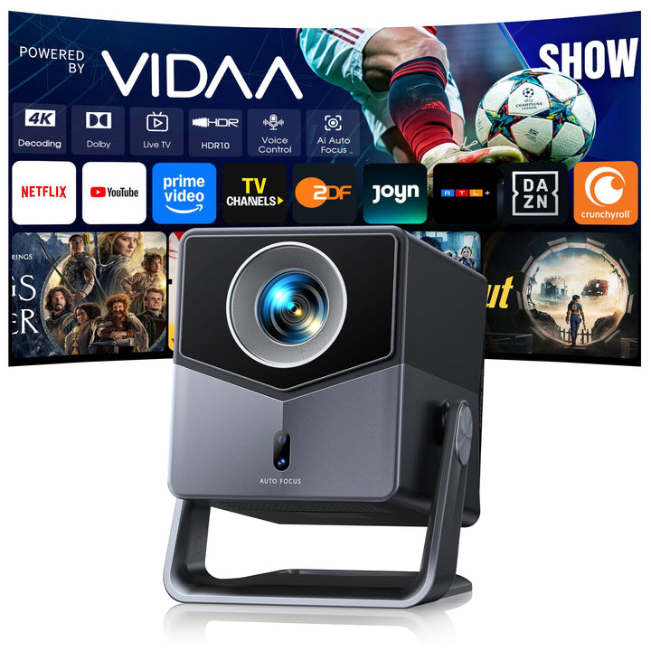Beamer 4K [Schnellste VIDAA OS] Kompatibel mit Netflix & Dolby Audio, 1400ANSI 1080P Smart Beamer He