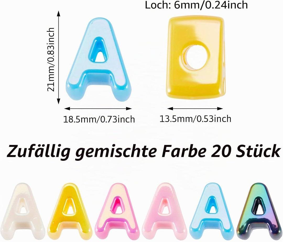 20 Stk. Acryl-Buchstaben Europäische Perlen UV-Beschichtung Opake Buchstabenperlen Grosses Loch Alph