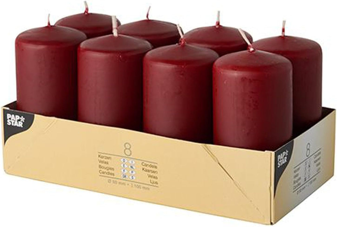 PAPSTAR 1 Karton = 6x8 Stumpenkerzen Ø 50 mm · 100 mm Bordeaux 17983 48, 48