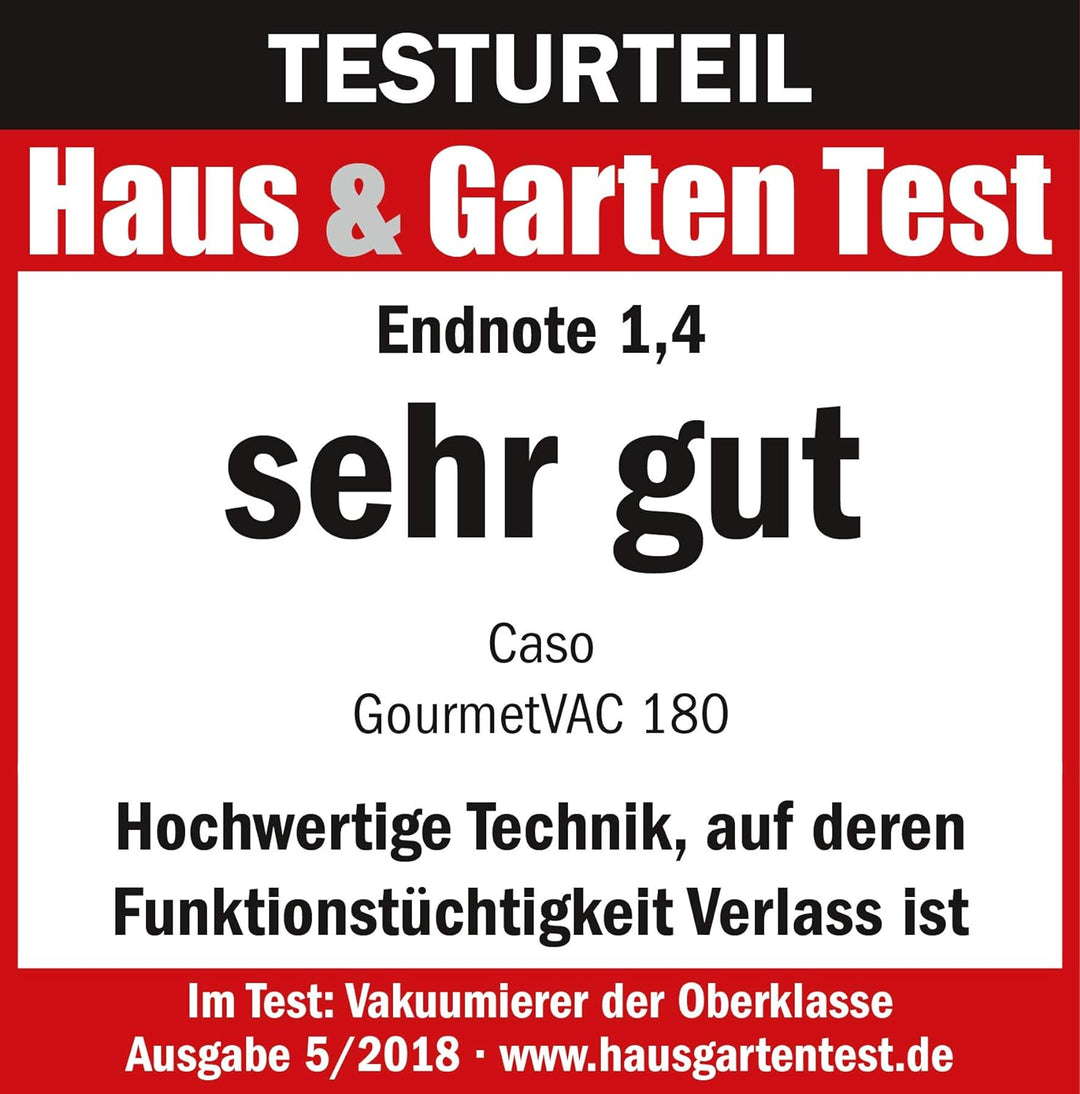 CASO 1384 GourmetVAC 180 - Vakuumierer - doppelte Schweissnaht - Kolbenpumpe (9L/min) und kraftvolle