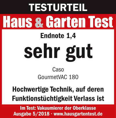CASO 1384 GourmetVAC 180 - Vakuumierer - doppelte Schweissnaht - Kolbenpumpe (9L/min) und kraftvolle