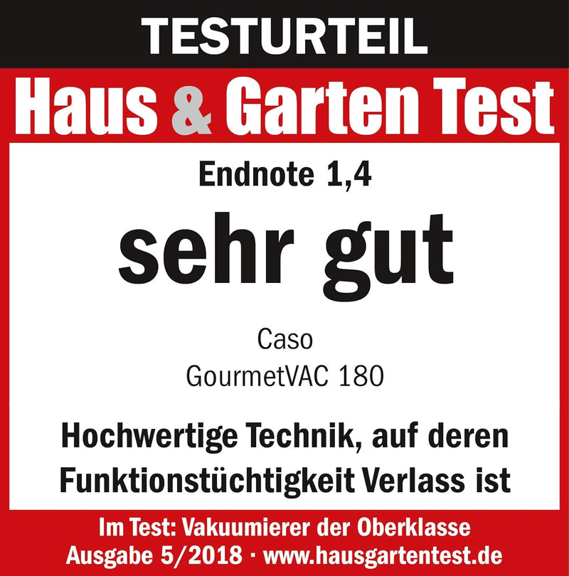 CASO 1384 GourmetVAC 180 - Vakuumierer - doppelte Schweissnaht - Kolbenpumpe (9L/min) und kraftvolle