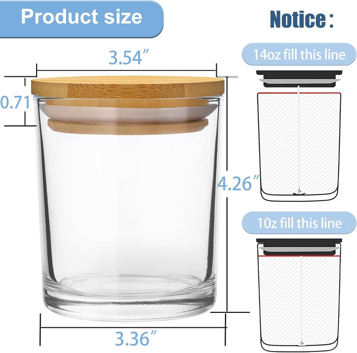 CONNOO 8 Stück 400 ml leere transparent Glaskerzengläser für die Herstellung von Kerzen mit Bambusde