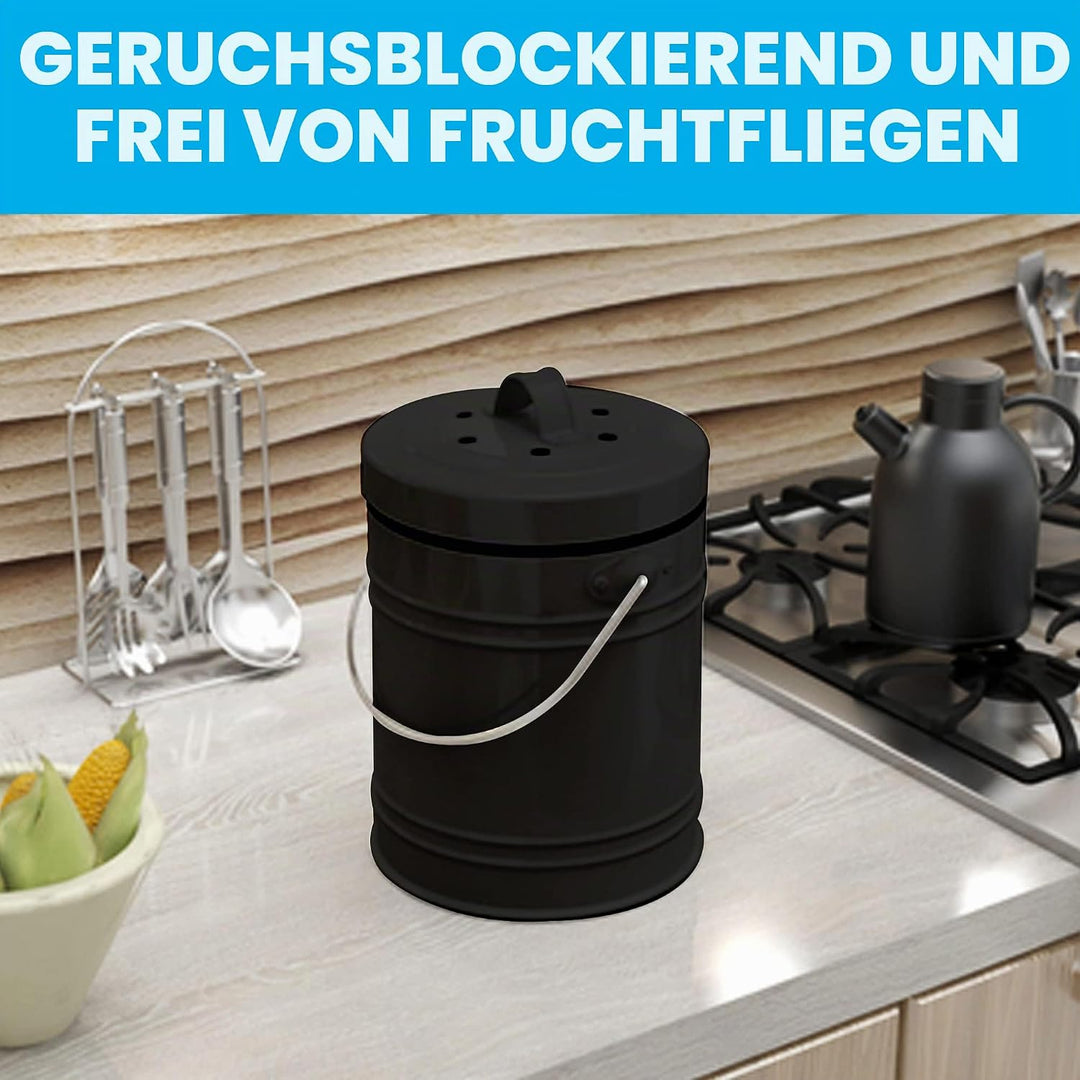 5 Liter Küchen Bio Mülleimer und geruchsdichter Komposter Eimer mit Aktivkohlefilter im Deckel – Bio