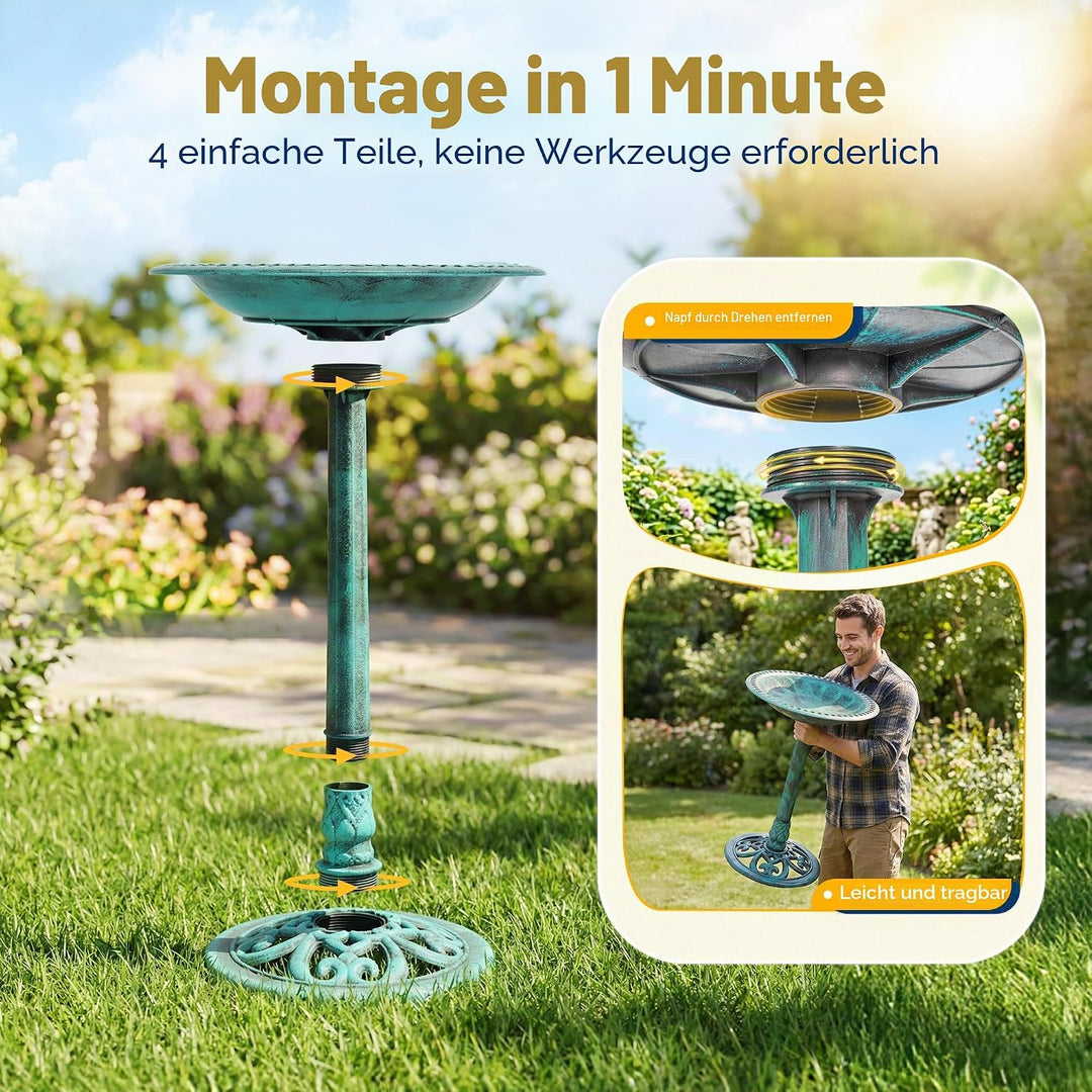 VIVOHOME Vogeltränke 71cm hoch Polyresin leicht antike Optik für Aussenbereich Grün, Grün