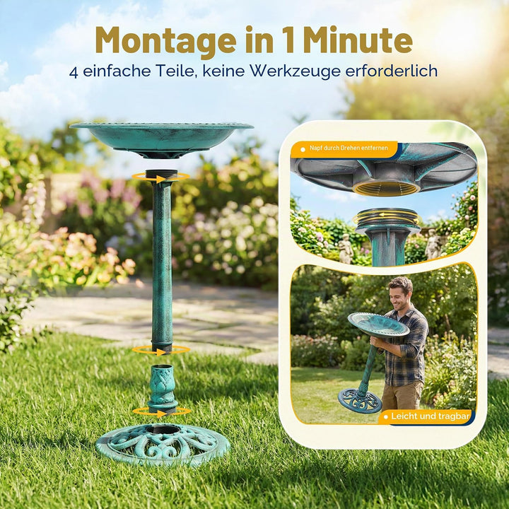 VIVOHOME Vogeltränke 71cm hoch Polyresin leicht antike Optik für Aussenbereich Grün, Grün