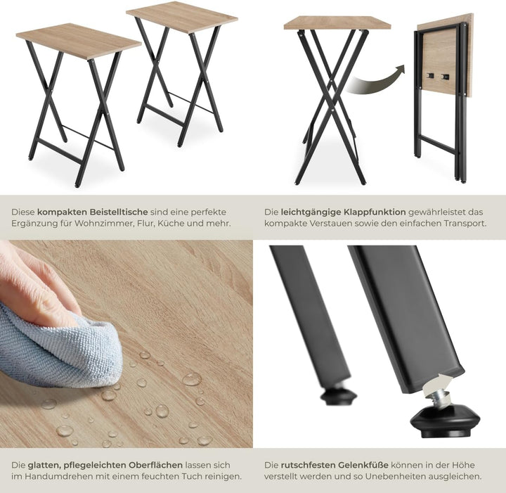tectake 2er Set Beistelltisch klappbar, Holz Tablett Tisch im Industrie-Design, 48x36x66,5 cm, TV Tr