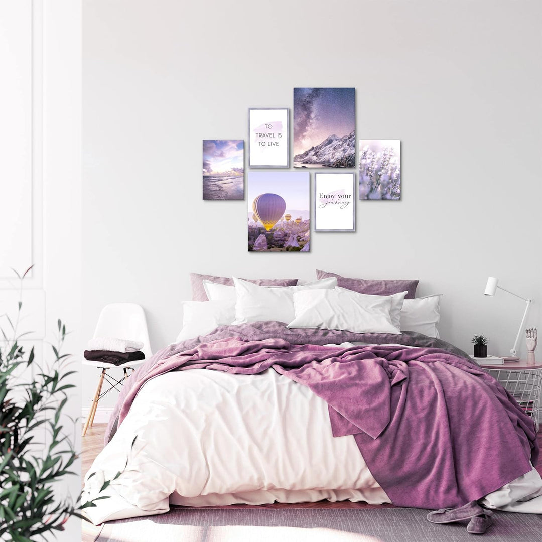 Novart Bilder Set - AUFHÄNGFERTIG - KEIN EXTRA RAHMEN BENÖTIGT - Natur Blumen Modern Violett Lila Ro