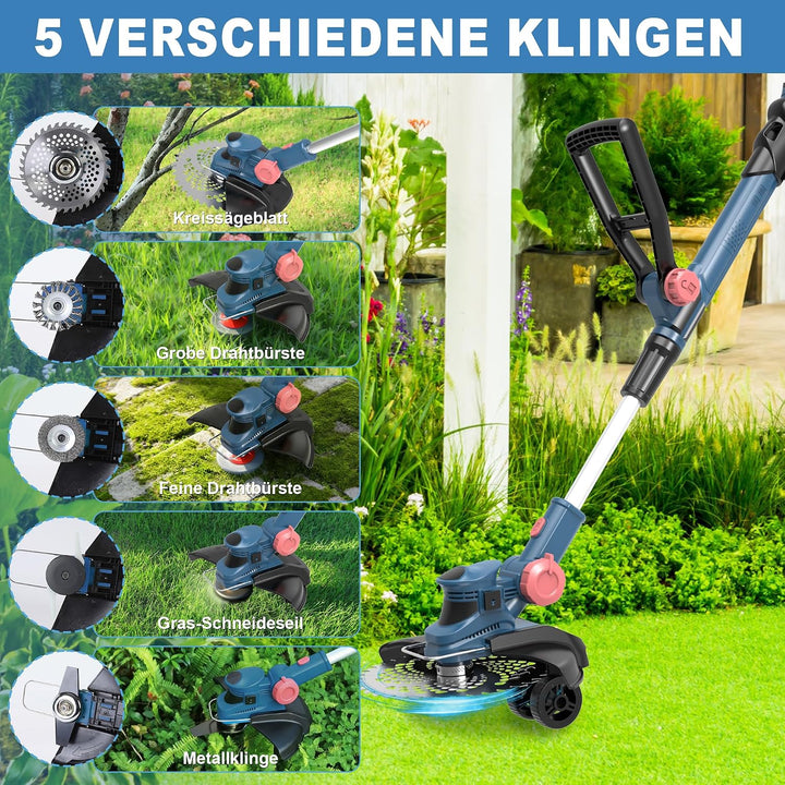 Rasentrimmer mit Akku 21V,Akku Rasentrimmer für Makita Akku,freischneider mit unkrautbürste,2-in-1 F
