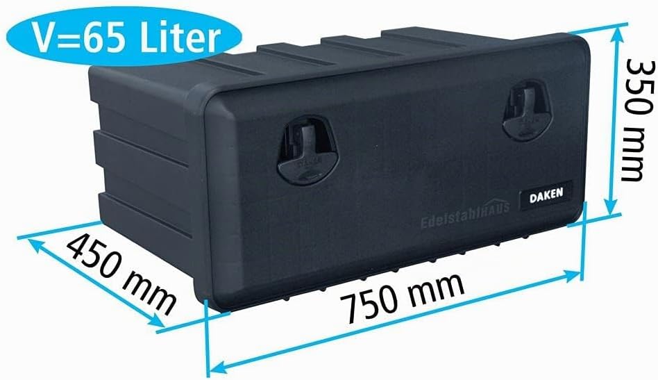 LKW Staukasten aus Kunststoff 750x350x450mm 65 Liter, Edelstahlhaus, Werkzeugkasten, Unterbaubox für