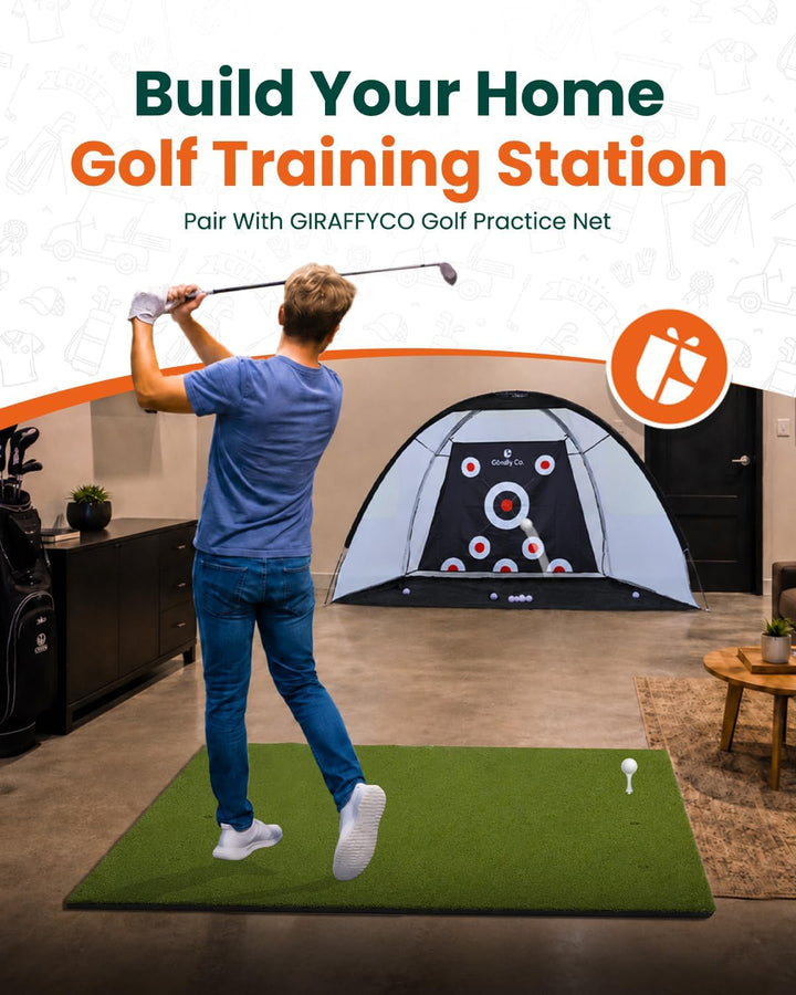 Golf-Schlagmatte für Indoor und Outdoor, Golf-Trainingsmatte mit Tragegurt, 10 PU-Golfbällen und 9 T