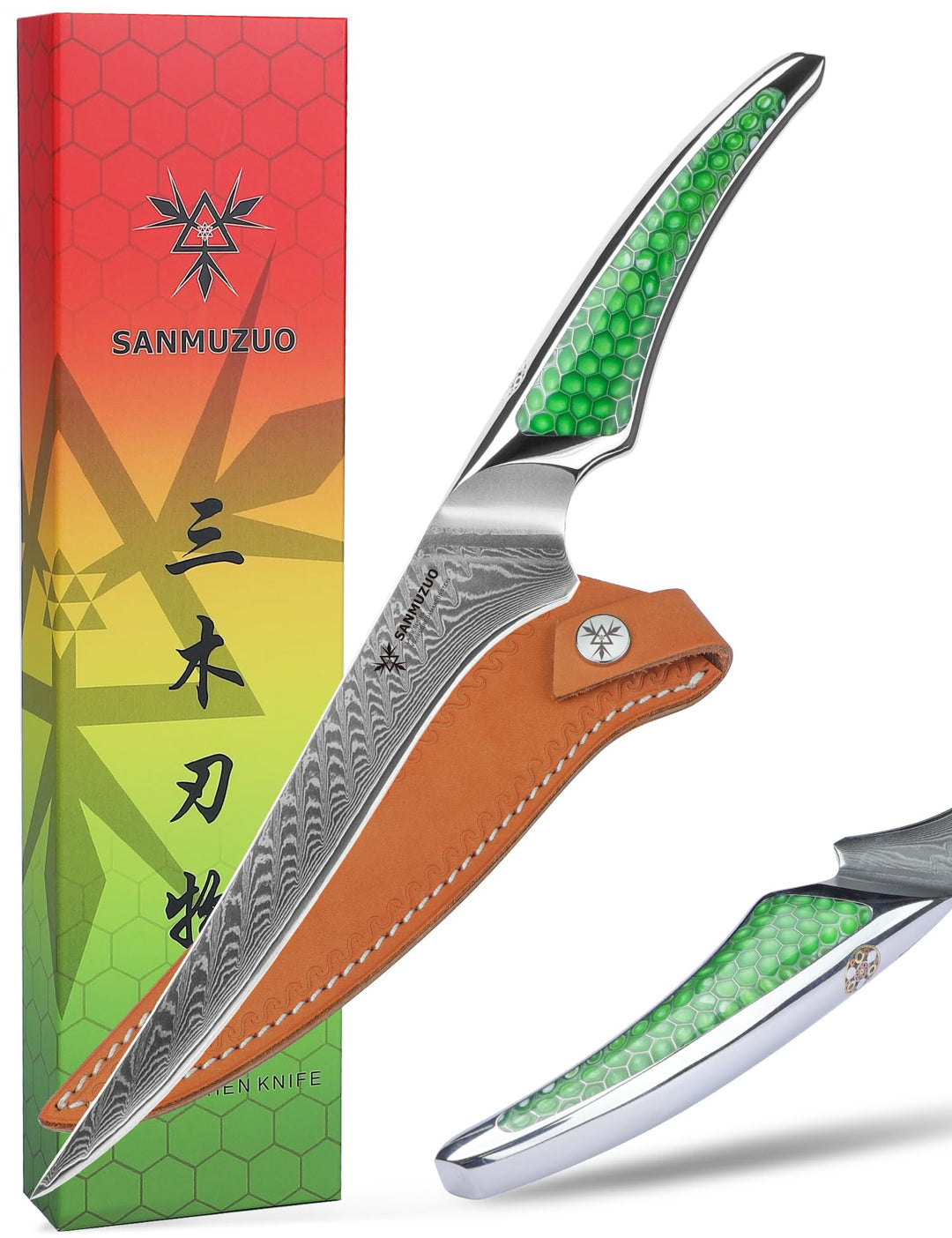 SANMUZUO 18CM Filetiermesser, Küchen- und Fischmesser aus Japanischem VG-10-Damaszenerstahl, ultrasc