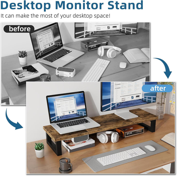 Bildschirmerhöhung 2 Monitore, 91x26cm Monitor Erhöhung Schreibtisch Monitorständer Holz Computer Mo