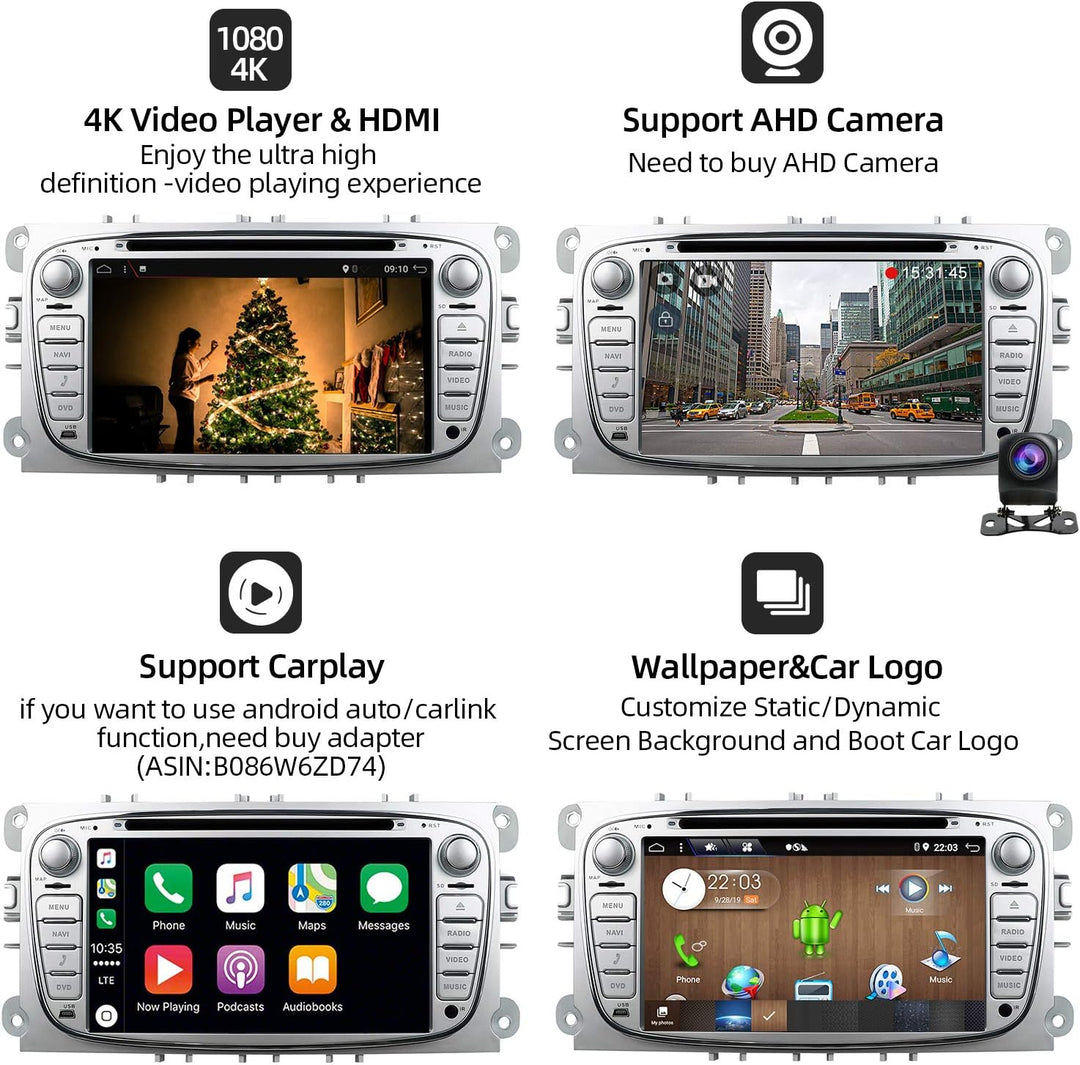 JOYX Android 14 Autoradio Passt für Ford Focus/Mondeo/S-Max/C-Max/Galaxy - Eingebauter DSP - 4G+64G