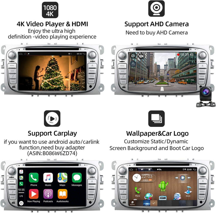 JOYX Android 14 Autoradio Passt für Ford Focus/Mondeo/S-Max/C-Max/Galaxy - Eingebauter DSP - 4G+64G