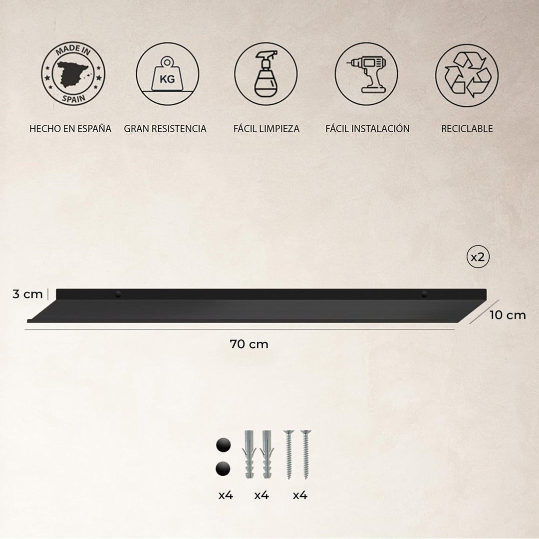 MILUKA Wandregal Schwarz Metall | 2er Set Regal Wand 70 cm Long | Wandboards, Für Dekos, Bilderrahme