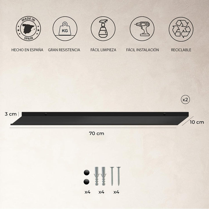 MILUKA Wandregal Schwarz Metall | 2er Set Regal Wand 70 cm Long | Wandboards, Für Dekos, Bilderrahme