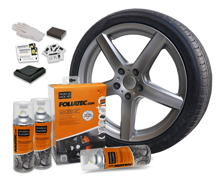 Foliatec Felgen 2K Lack Set Felgenlack Lackspray, Gunmetal metallic glänzend, 3 x 400 ml, Gunmetal M