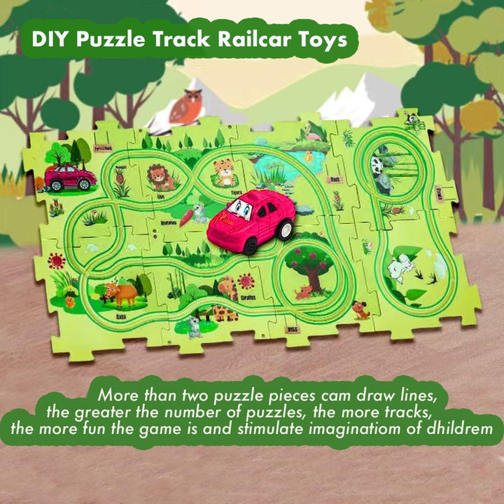 Auto Autorennbahn 12pcs DIY-Puzzlebahn für Kinder DIY-Route Cars Geschenkspiele ab 2-6 Jahren (Land)