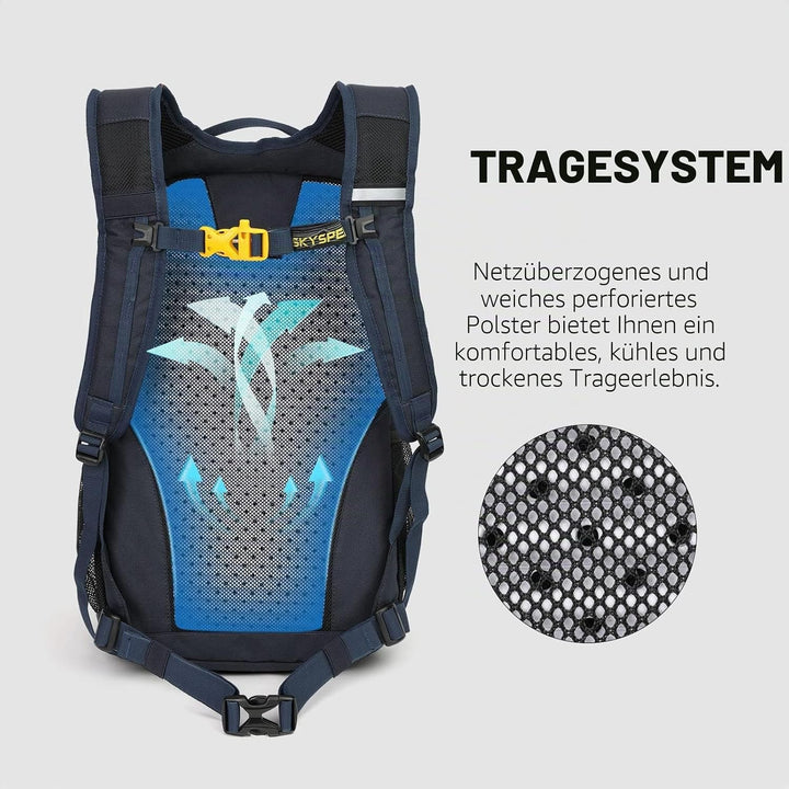 SKYSPER Leicht Wanderrucksack Klein Rucksack mit Rückenbelüftung Trekkingrucksack aus atmungsaktivem