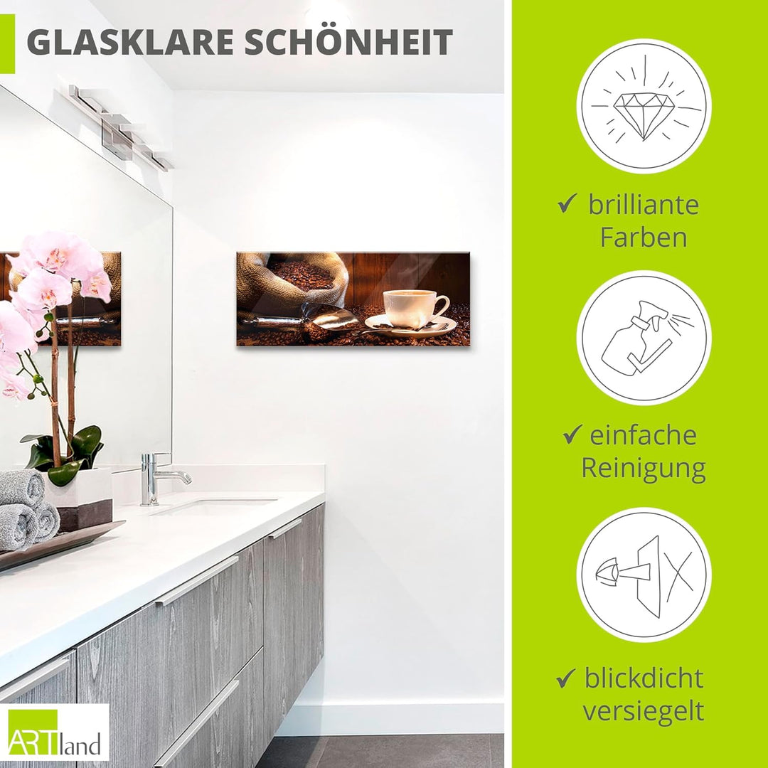 ARTland Glasbilder Wandbild Glas Bild einteilig 125x50 cm Querformat Kaffee Cafe Coffee Cappucino Ka