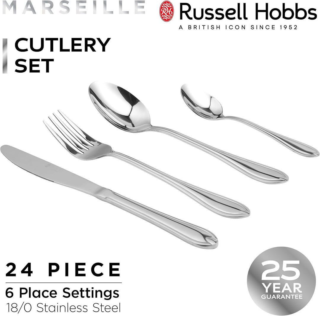 Russell Hobbs RH02224EU7 Marseille Besteckset 6 Personen, 24 teilig Besteck inkl Messer, Gabel, Dess