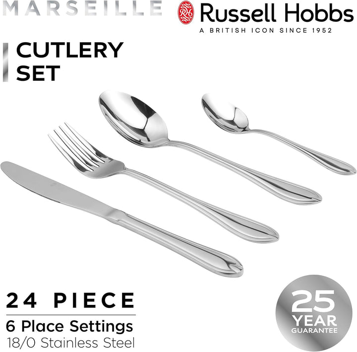 Russell Hobbs RH02224EU7 Marseille Besteckset 6 Personen, 24 teilig Besteck inkl Messer, Gabel, Dess