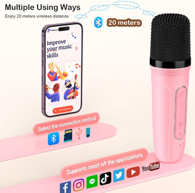 JYX Karaoke Maschine für Kinder & Erwachsene, Mini Karaoke Anlage mit 2 Mikrofonen, Bluetooth Karaok