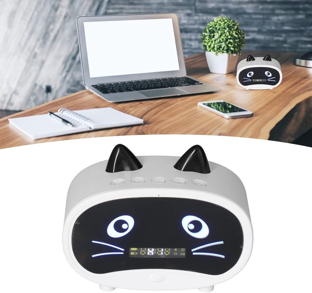Topiky Digitaler Wecker-Lautsprecher, Cartoon-Katzen-Wecker mit Temperaturanzeige, Dual-Wecker, Blue