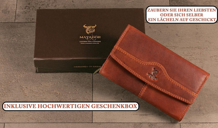 MATADOR Geldbörse Damen Echtleder TüV Geprüfter RFID Schutz | Portemonnaie Damen Gross | Brieftasche