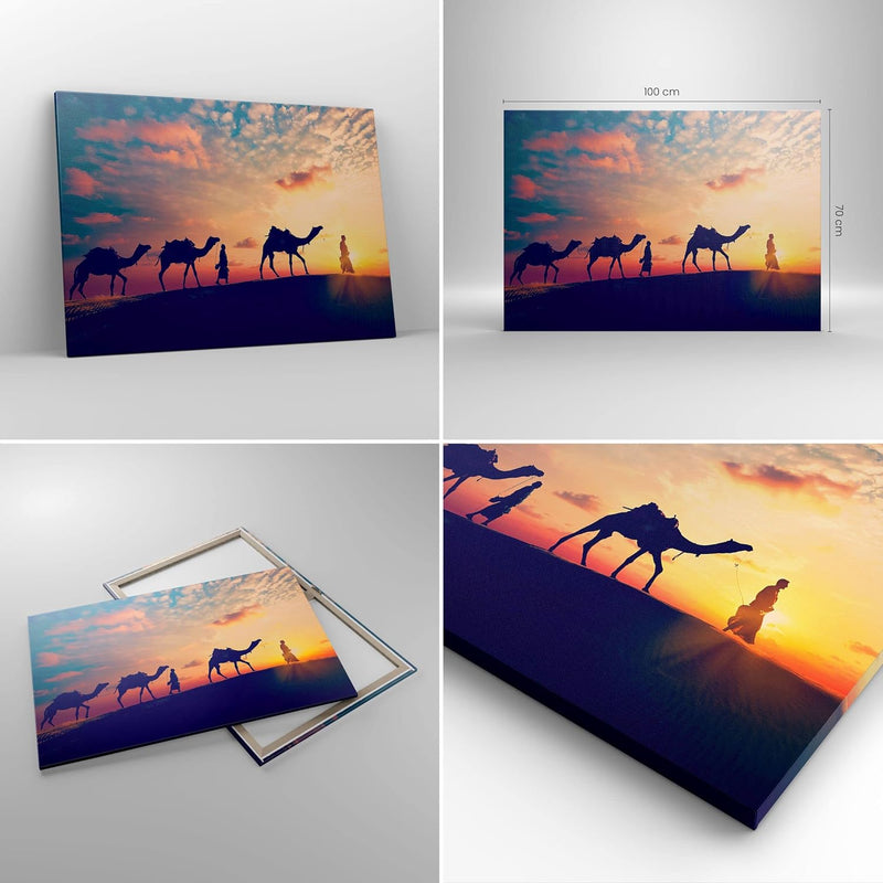 Bilder auf Leinwand 100x70cm Leinwandbild mit Rahmen Kamel Wohnwagen Gross Wanddeko Bild Schlafzimme