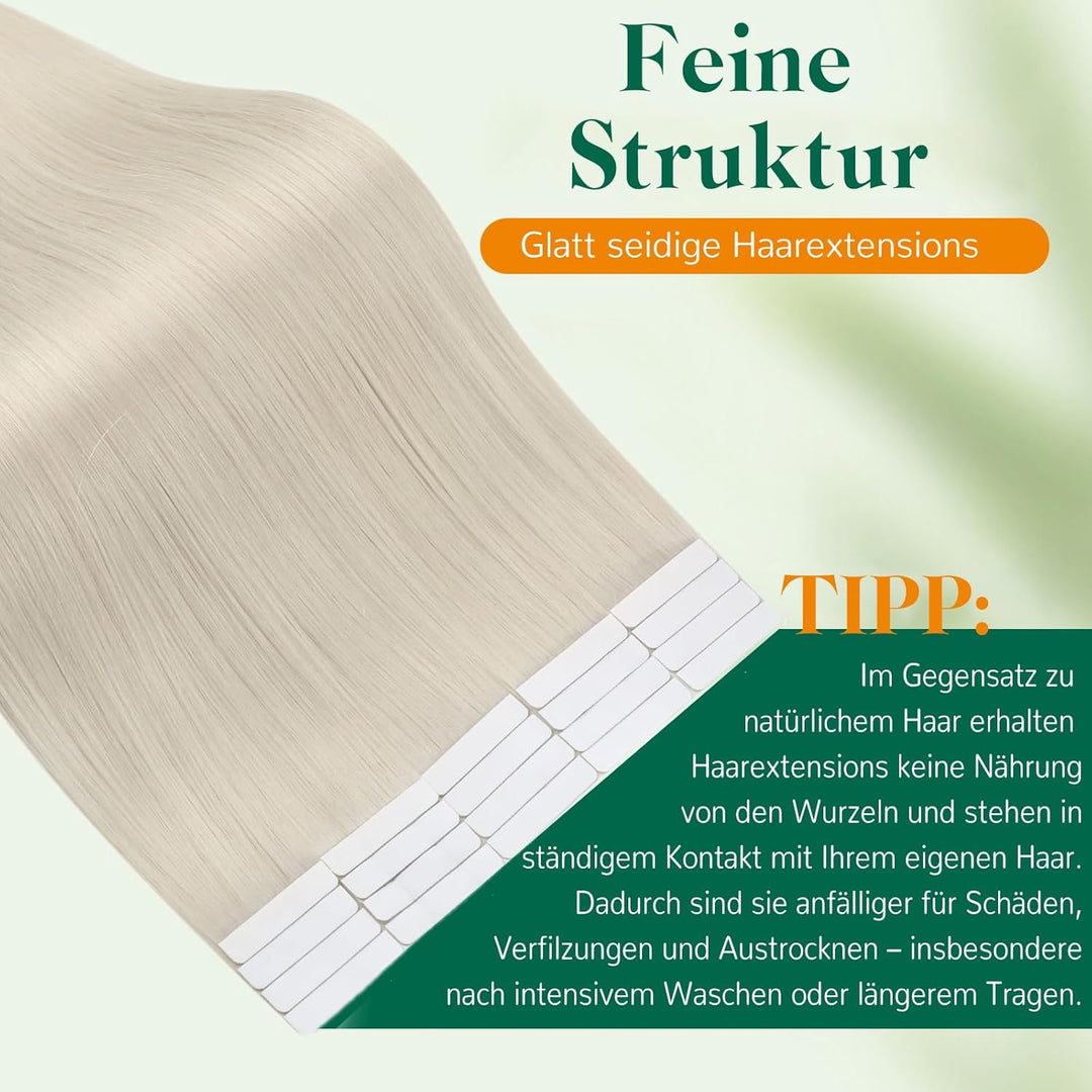 Easyouth Tape in Extension Echthaar Blond Haarverlangerung Tape in Echthaar Farbe Eisblond 14 Zoll 4