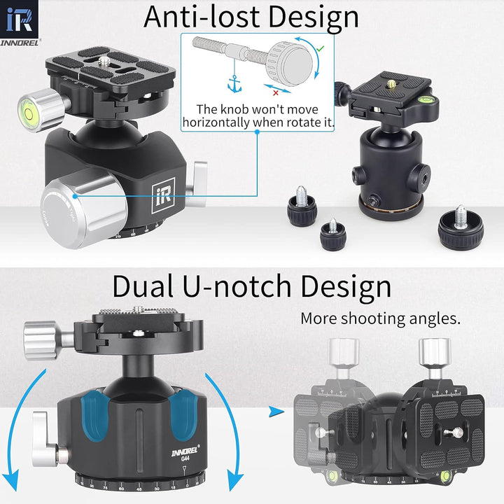 INNOREL G44 Low Profile Panorama-CNC-Metall-Kamerastativ-Kugelkopf mit 1/4" Arca Swiss Universal-Sch