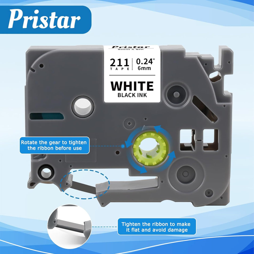 Pristar 6er-Pack Kompatible Tze 6mm Schriftband für Brother TZe-111 TZe-211 TZe-411 TZe-511 TZe-611