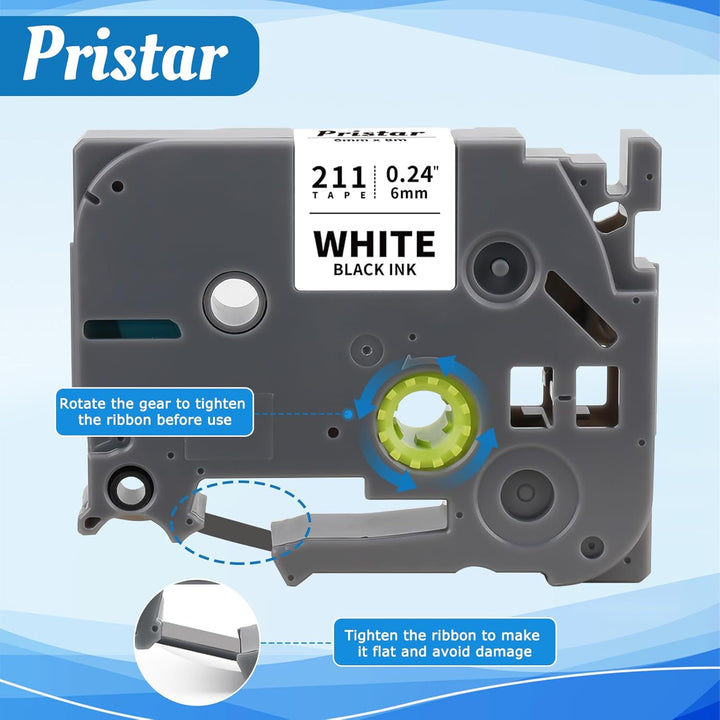 Pristar 6er-Pack Kompatible Tze 6mm Schriftband für Brother TZe-111 TZe-211 TZe-411 TZe-511 TZe-611