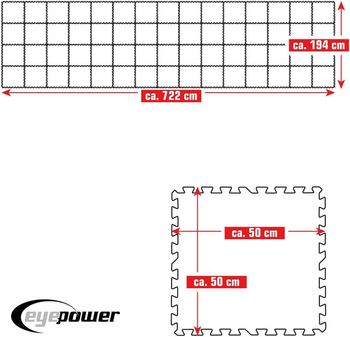 EYEPOWER 14 m² Poolunterlage - 60 Eva Matten 50x50 - Outdoor Pool Unterlage - Unterlegmatten Set 194