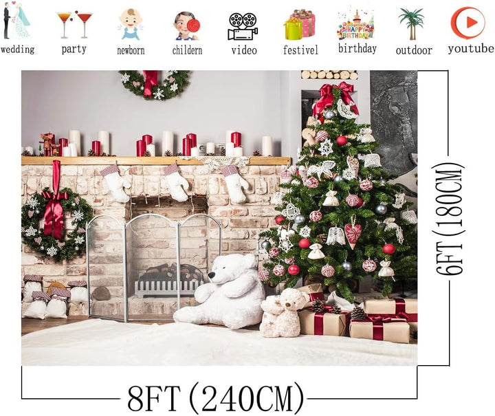 AIIKES 8x6FT Weihnachtsfotografie Hintergrund Weihnachtsbaum Geschenk Kamin Hintergrund Baby Neugebo