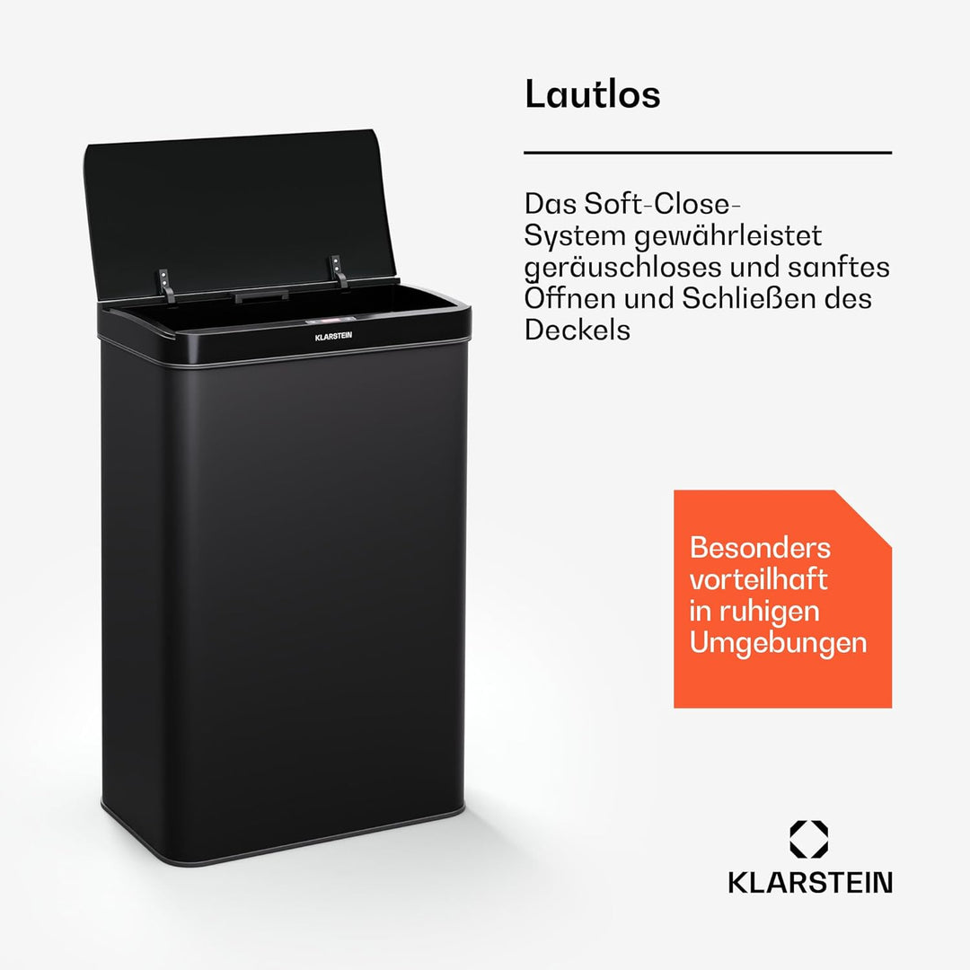 Klarstein Sensor-Mülleimer 60L - berührungslos mit Bewegungssensor & Soft-Close, Edelstahl, Mattschw