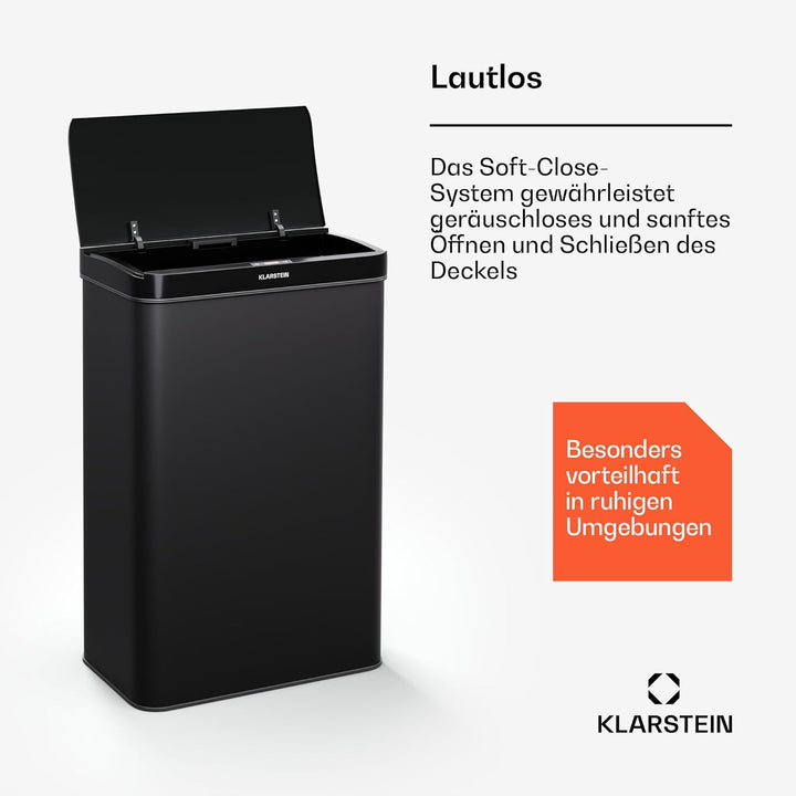Klarstein Sensor-Mülleimer 60L - berührungslos mit Bewegungssensor & Soft-Close, Edelstahl, Mattschw