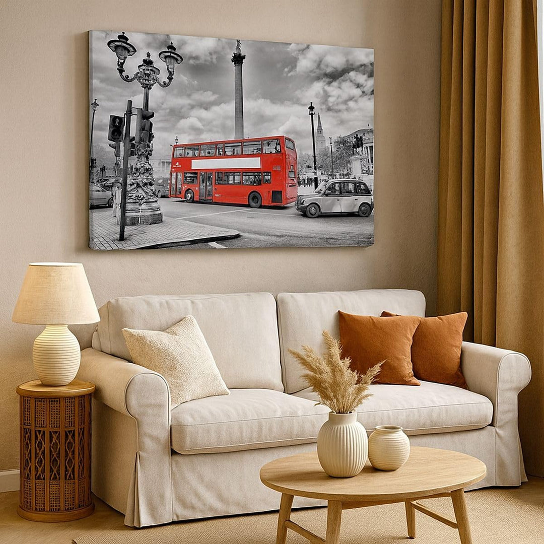 Bilder auf Leinwand 100x70cm Leinwandbild Trafalgar Platz Taxi London Gross Wanddeko Bild Schlafzimm