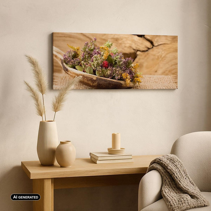 ARTTOR Wandbilder Dekoration Wohnzimmer Kraut Tee Bio getrocknete Kräuter Bilder auf Leinwand 120x50